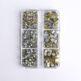 Mixed Sizes 6 Grid Box Light Yellow Glass HotFix Rhinestones For Clothing DIY WholesaleRhinestone
